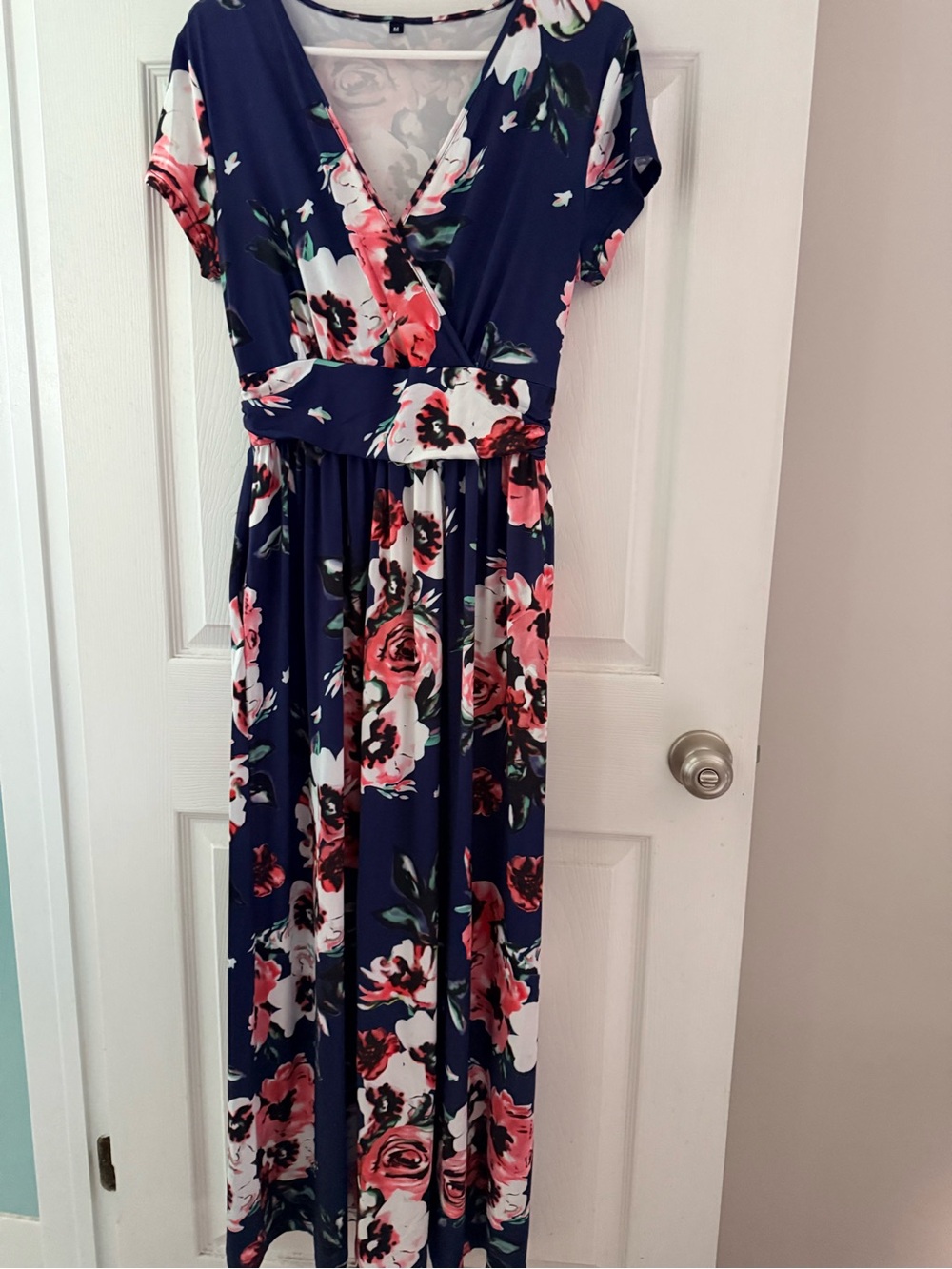 Navy Floral Maxi Dress - Pink & White Rose Print